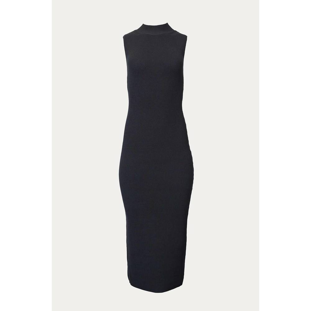 NEW GEEL willow ribbed jersey open-back sleeveless turtleneck dress in gloom